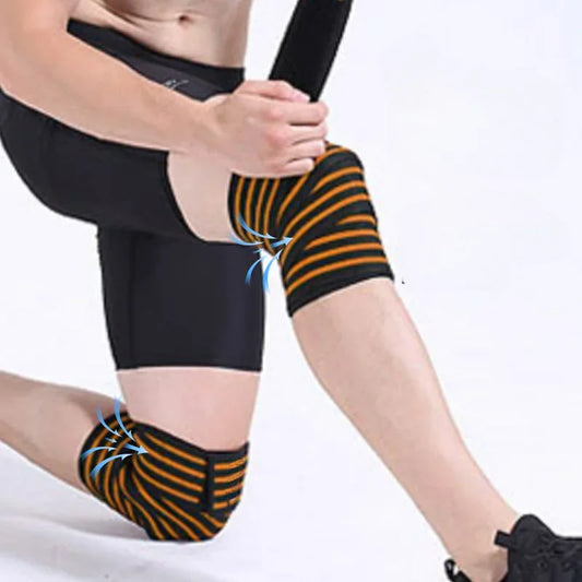 Orange Sports Knee Wraps (Pair) Weight Lifting, Gym Workout, Cross Training Wods,Fitness & Powerlifting - Knee Straps Squats - Compression & Elastic Support